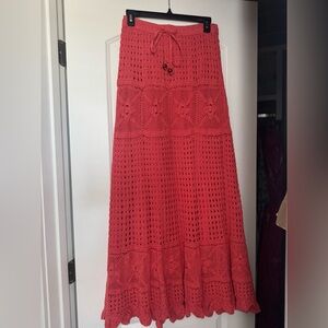 Elegant Crochet Maxi Skirt - Red